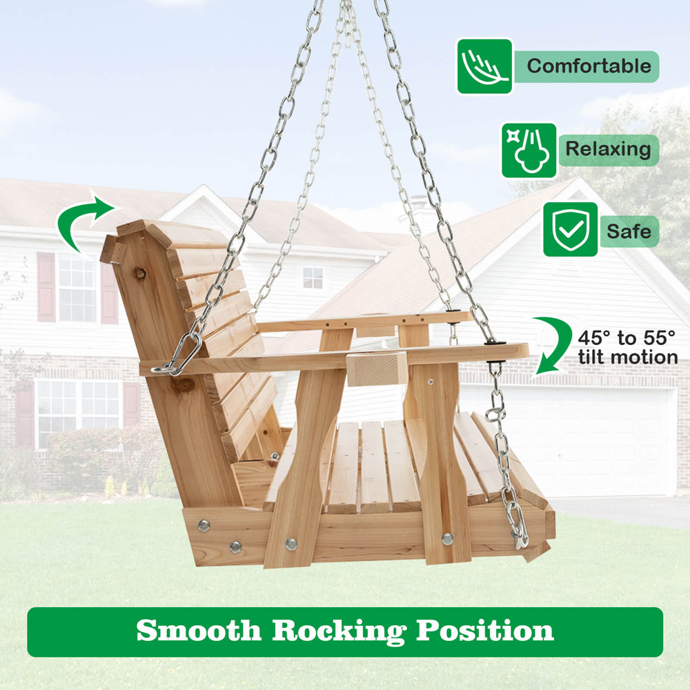Costway Wooden Porch Swing with Cup Holders Image 6