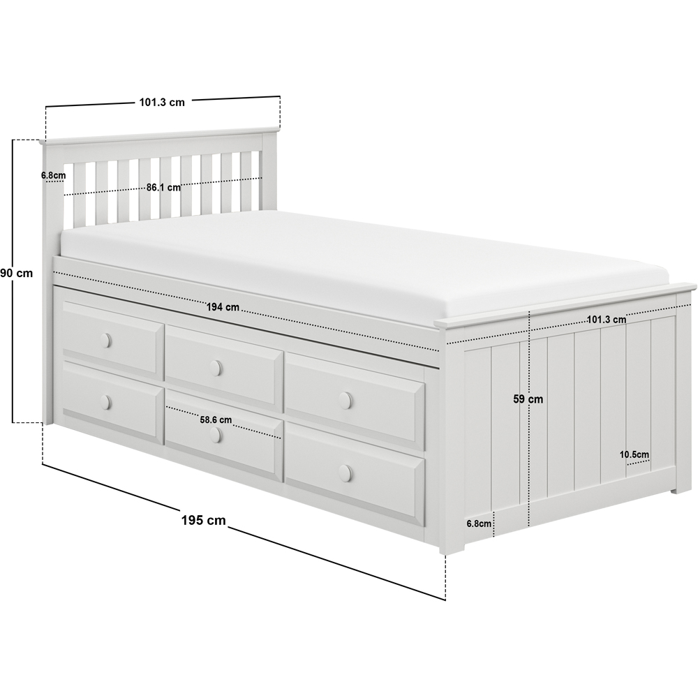 Flair Montana Captain's Single White 3 Drawer Wooden Guest Bed with Trundle Image 8