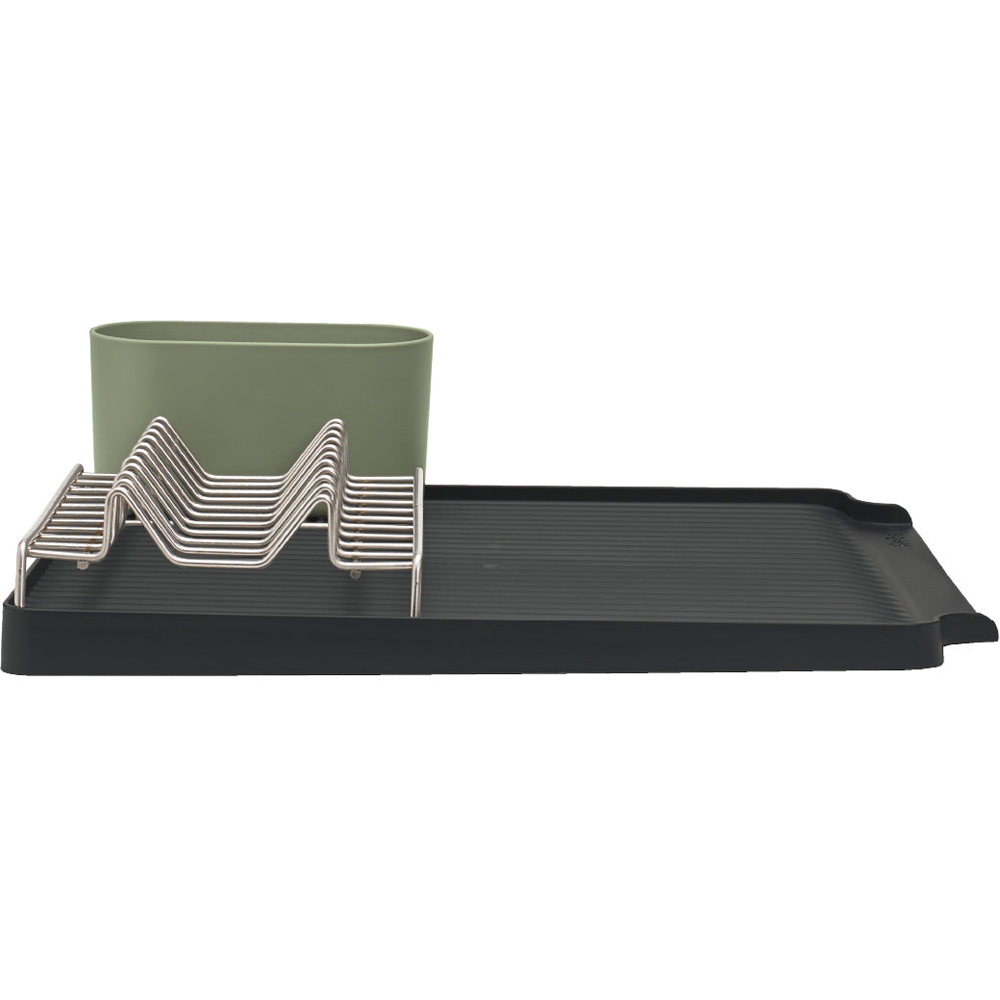 ReBorn Charcoal Grey and Sage Green Large Kitchen Draining Rack with Cutlery Holder Image 3