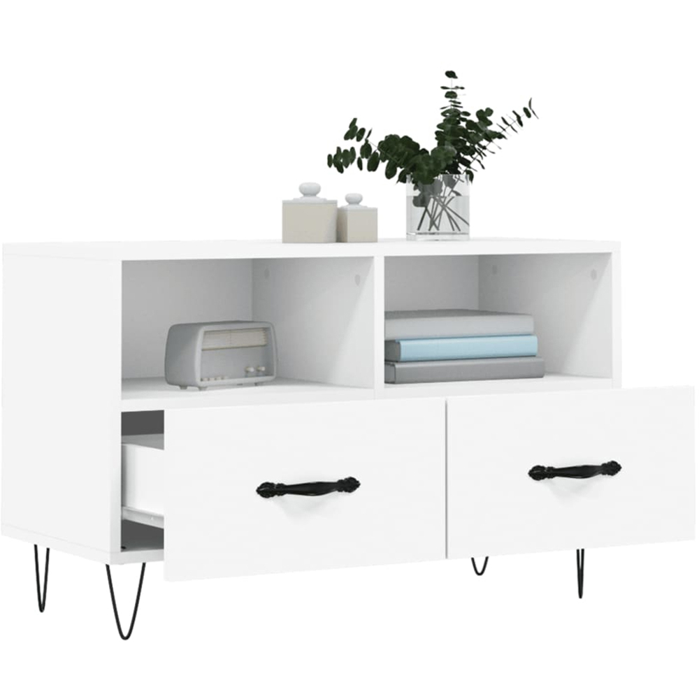 vidaXL 2 Drawer 2 Shelf White TV Cabinet Image 4