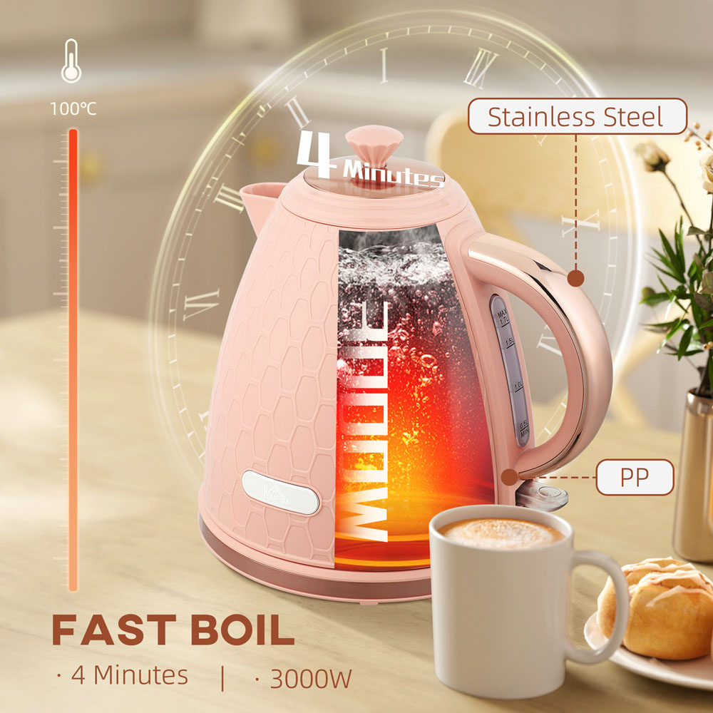 HOMCOM 800-206V70PK Light Pink 1.7L Fast Boil Electric Kettle 3kW Image 4