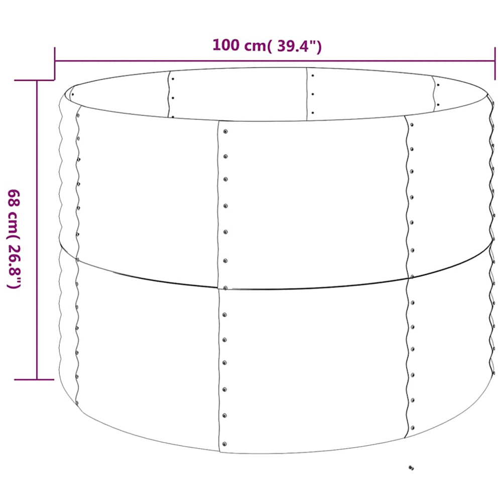 vidaXL Brown Galvanised Steel Round Raised Garden Bed 68 x 100 x 100cm Image 4