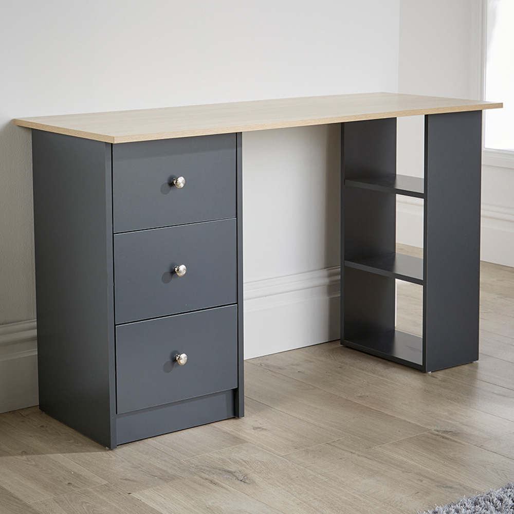 Home Source Camden 3 Drawer 3 Shelf Computer Desk Graphite Image 1