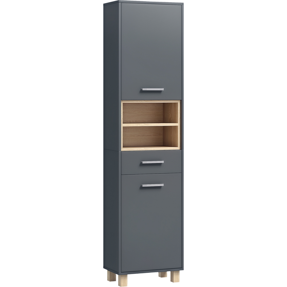 Portland 2 Door Single Drawer 2 Shelf Grey Bathroom Storage Unit Image 2