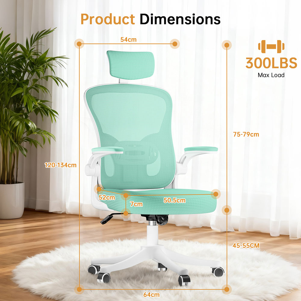 Rattrix Green Mesh Height Adjustable Ergonomic Office Chair with Flip-Up Arms and Lumbar Support Image 7