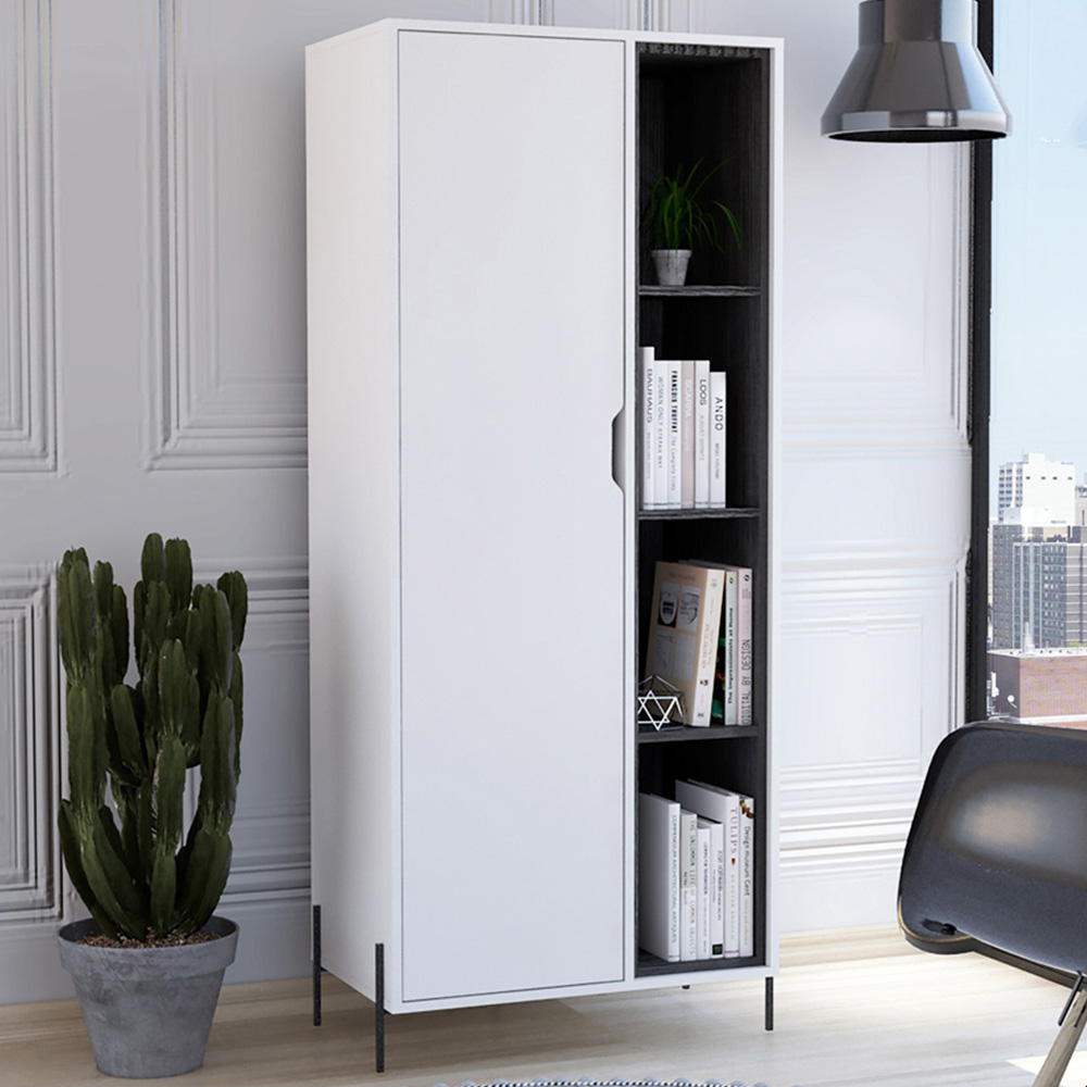 Core Products Dallas Single Door White and Carbon Grey Bookcase Display Cabinet Image 1
