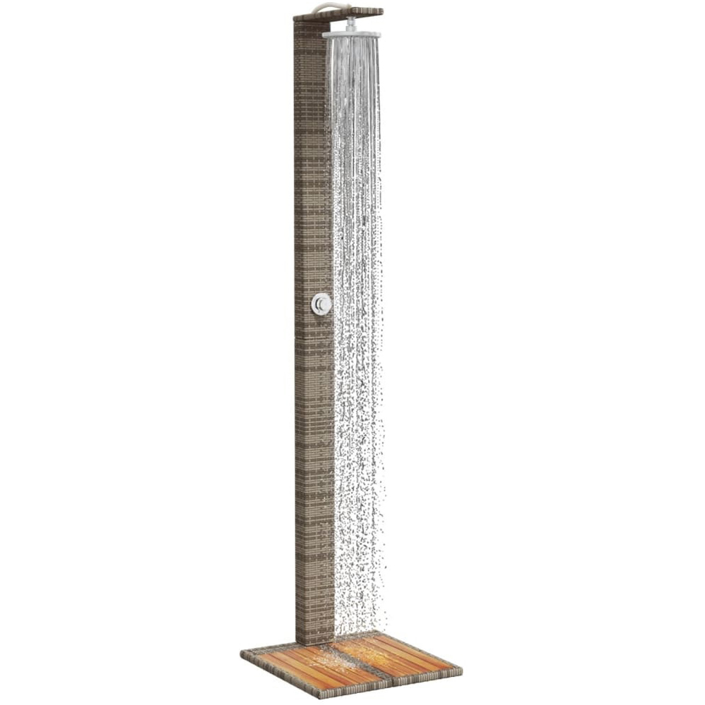 Wallplus Grey Poly Rattan and Acacia Wood Outdoor Shower with PVC Hose and Alloy Handle 224cm Image 5
