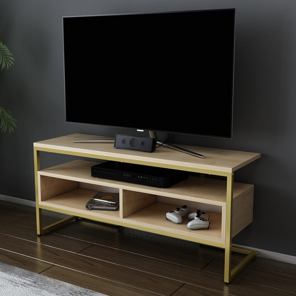Decorotika Merrion 3 Shelf Gold and Oak TV Unit Image 6