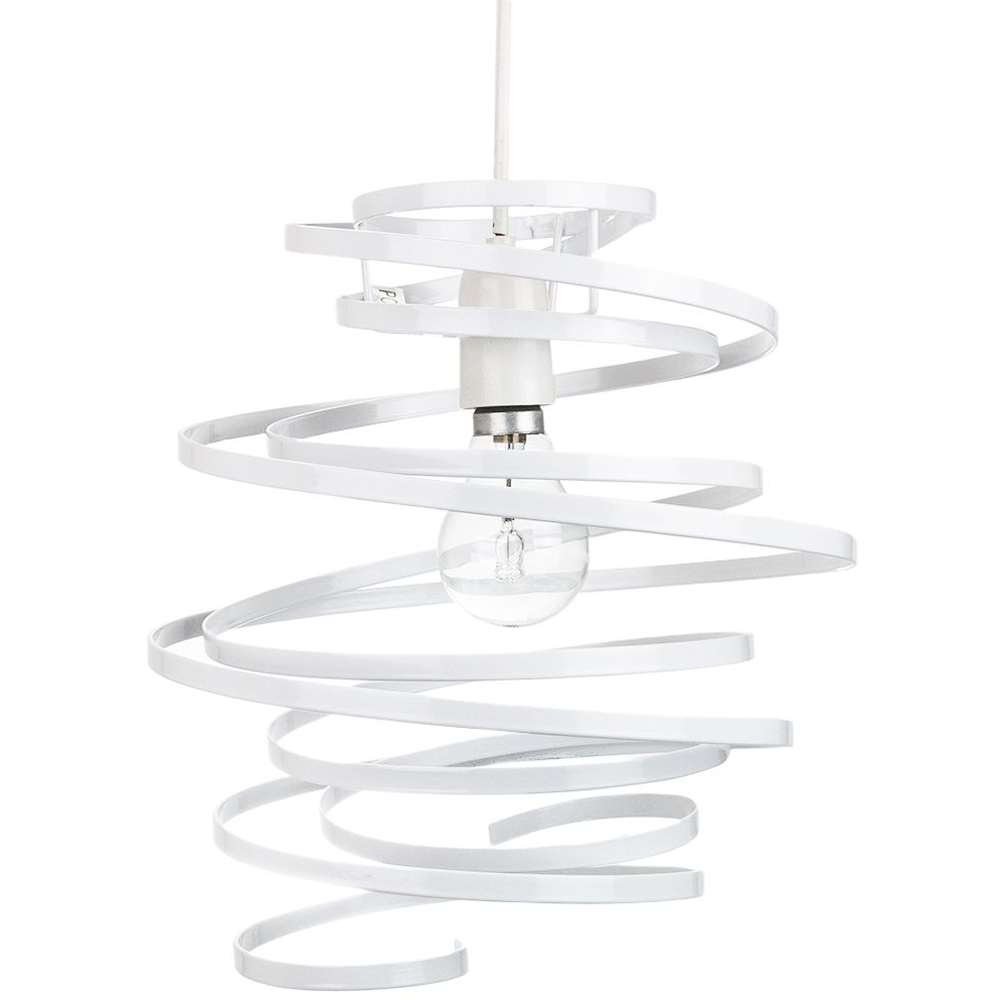 Happy Homewares Contemporary White Gloss Metal Double Ribbon Spiral Swirl Pendant Shade Image 1