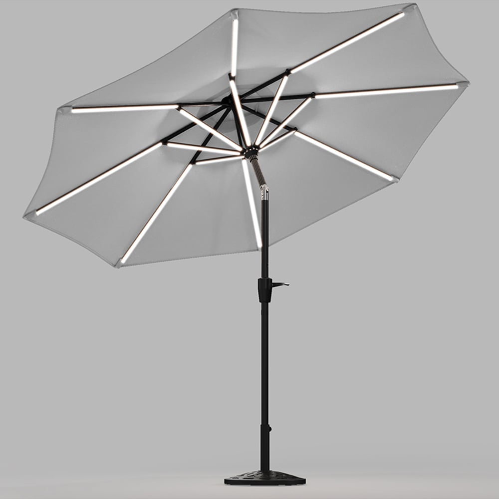 Living and Home Light Grey Solar LED Crank and Tilt Parasol with Resin Floral Base 3m Image 4