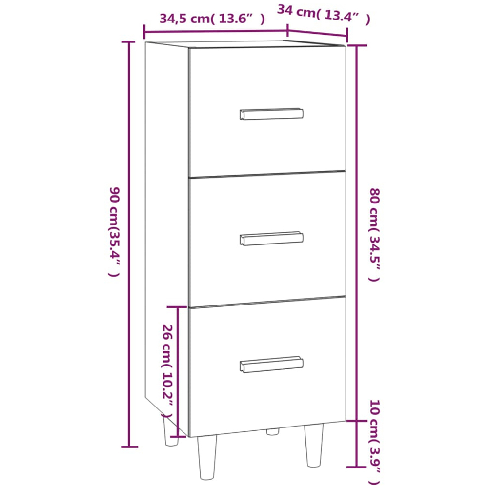 vidaXL 3 Drawer Smoked Oak Sideboard Image 9
