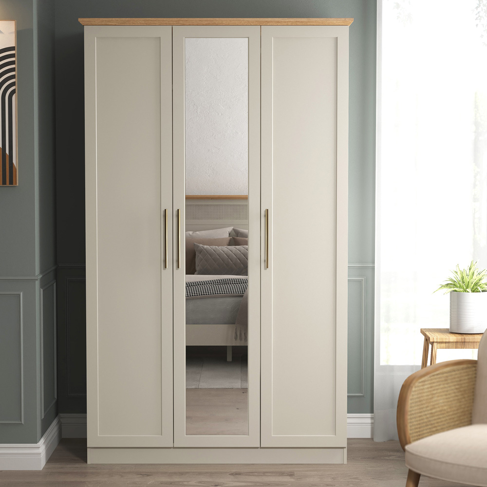 GFW Lyngford 3 Door Grey Mirrored Wardrobe Image 1