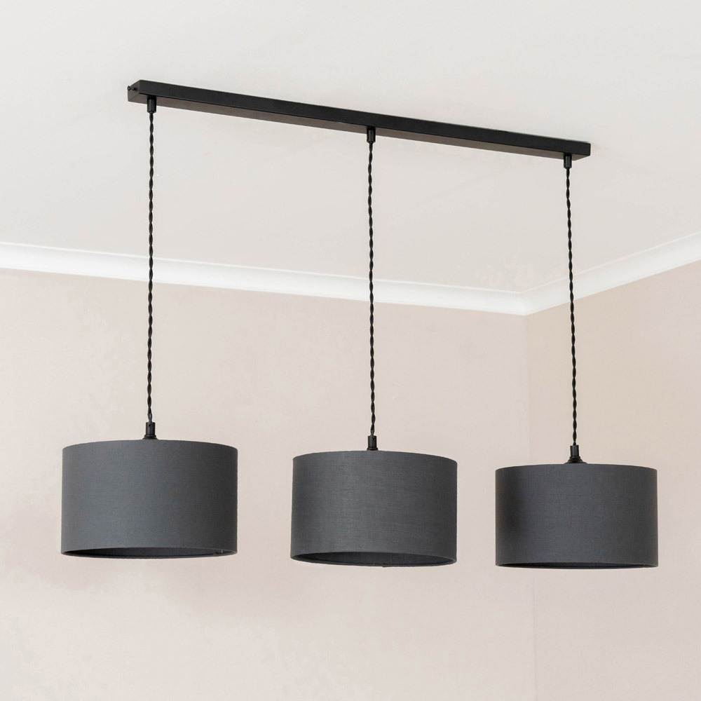 ValueLights Reni Charcoal Drum Shade 3 Drop Bar Matte Black Diner LED Ceiling Light Image 3