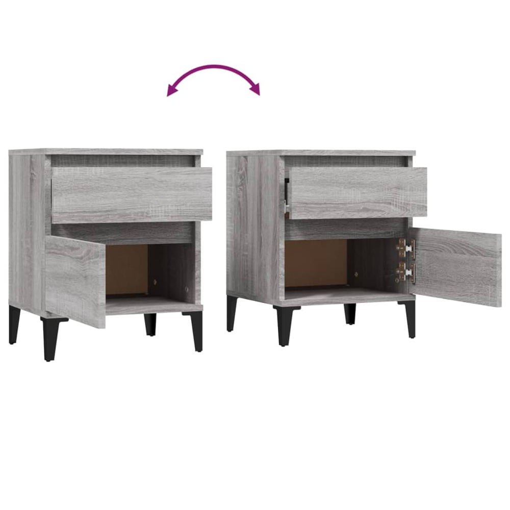 vidaXL 2 Drawer Grey Sonoma Bedside Table Set of 2 Image 8