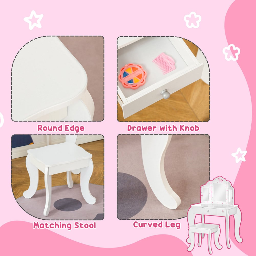 HOMCOM Kids White Dress Up Table Set Image 5