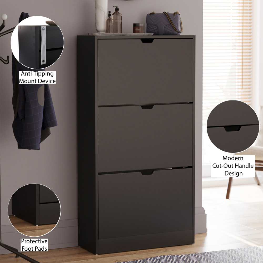 Vida Designs 3 Drawer Black Shoe Cabinet Image 6