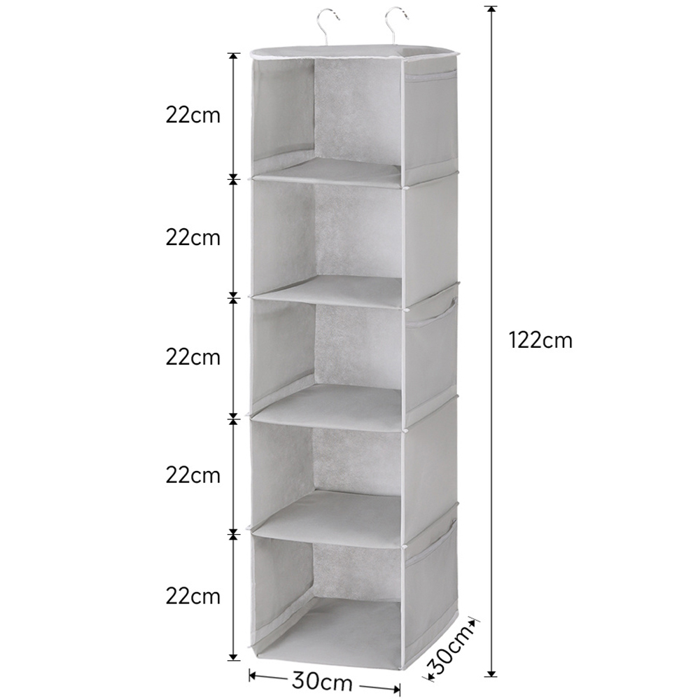 H&O Direct 5 Tier Grey Hanging Closet Organiser Image 5
