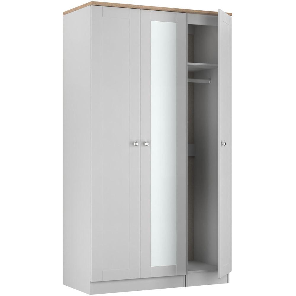 Crowndale Sussex 3 Door Grey Ash and Bardolino Oak Tall Mirror Wardrobe Ready Assembled Image 5