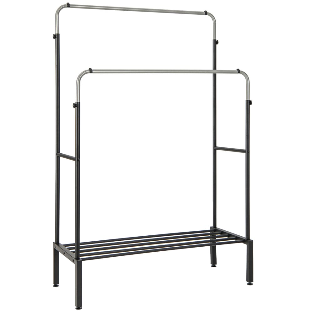 Costway Single Shelf Silver Metal Clothes Stand Rack with 2 Rods Image 1