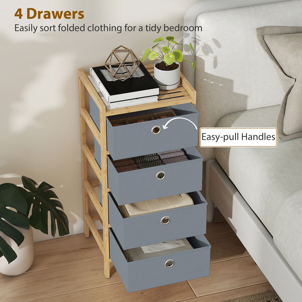 Portland 4 Fabric Drawer Light Grey Bamboo Frame Chest of Drawers Image 7