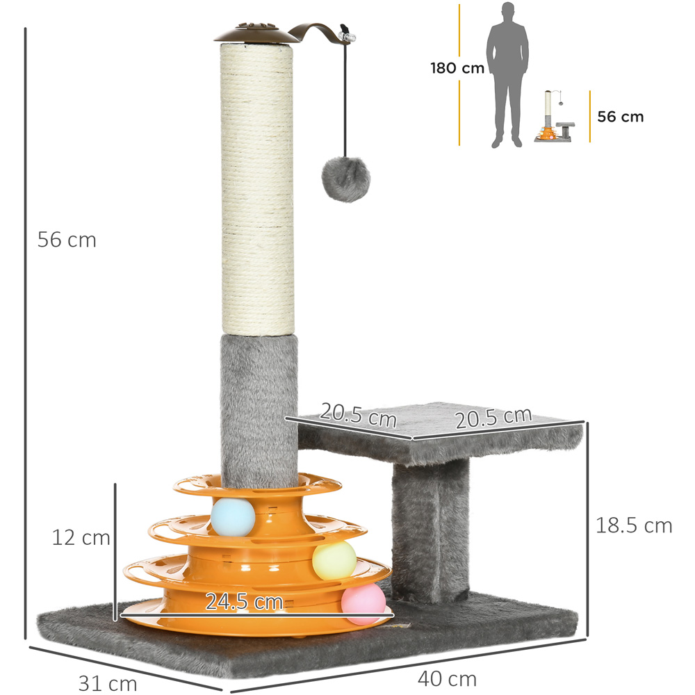 PawHut Grey Indoor Cat Tree Scratching Post with Toys Image 7