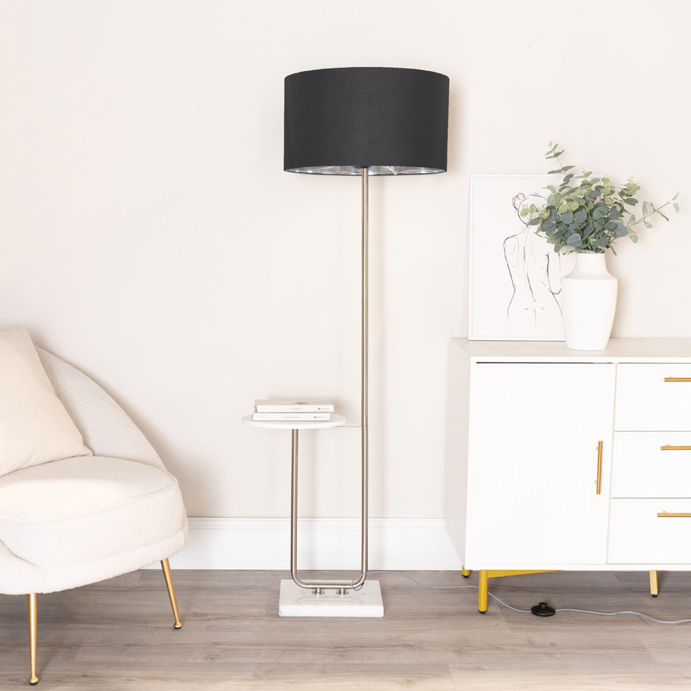 ValueLights Tavel Chrome LED Floor Lamp Table with Black and Chrome Lamp Shade Image 2