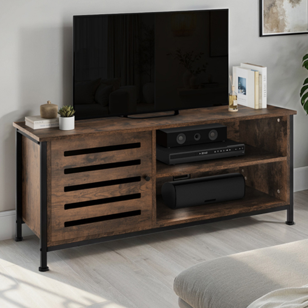 Tectake Galway Single Door 2 Shelf Rustic Dark Wood TV Stand Image 1