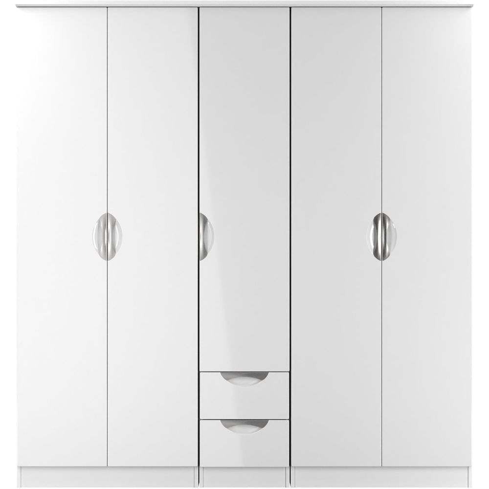 Crowndale Camden 5 Door 2 Drawer White Gloss and White Wardrobe Ready Assembled Image 2