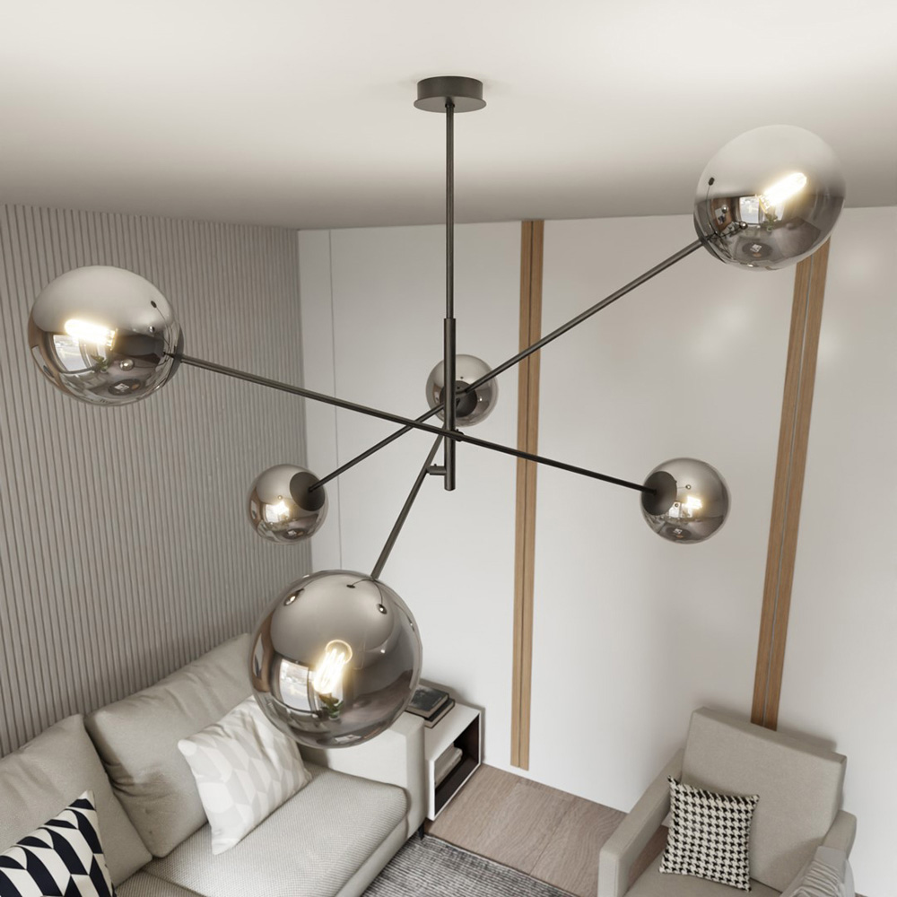 Emibig Linear 6 Light Graphite Shade Black Pendant Lamp Image 4