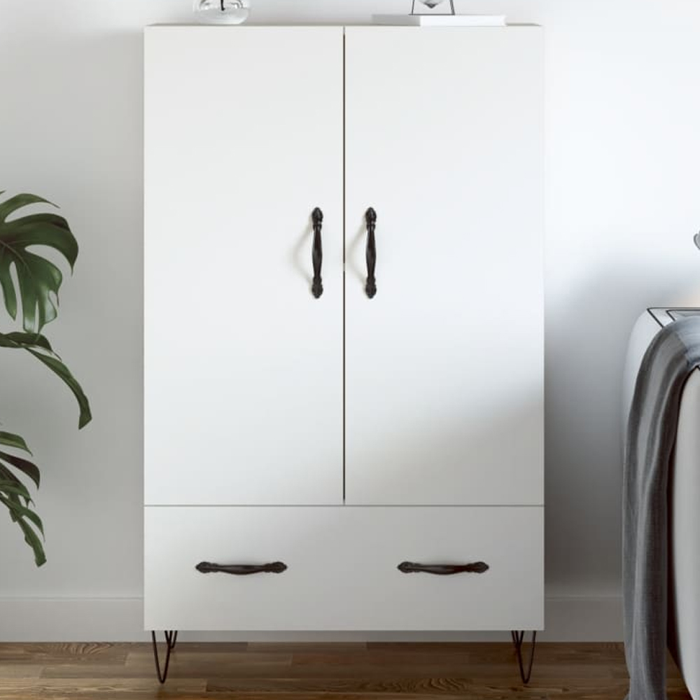 vidaXL 2 Door Single Drawer White Highboard with Black Handles Image