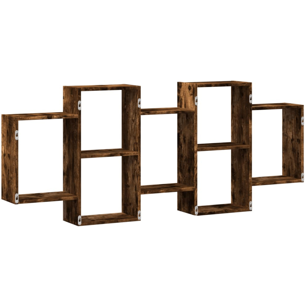 vidaXL 7 Shelf Smoked Oak Floating Wall Shelf Image 3
