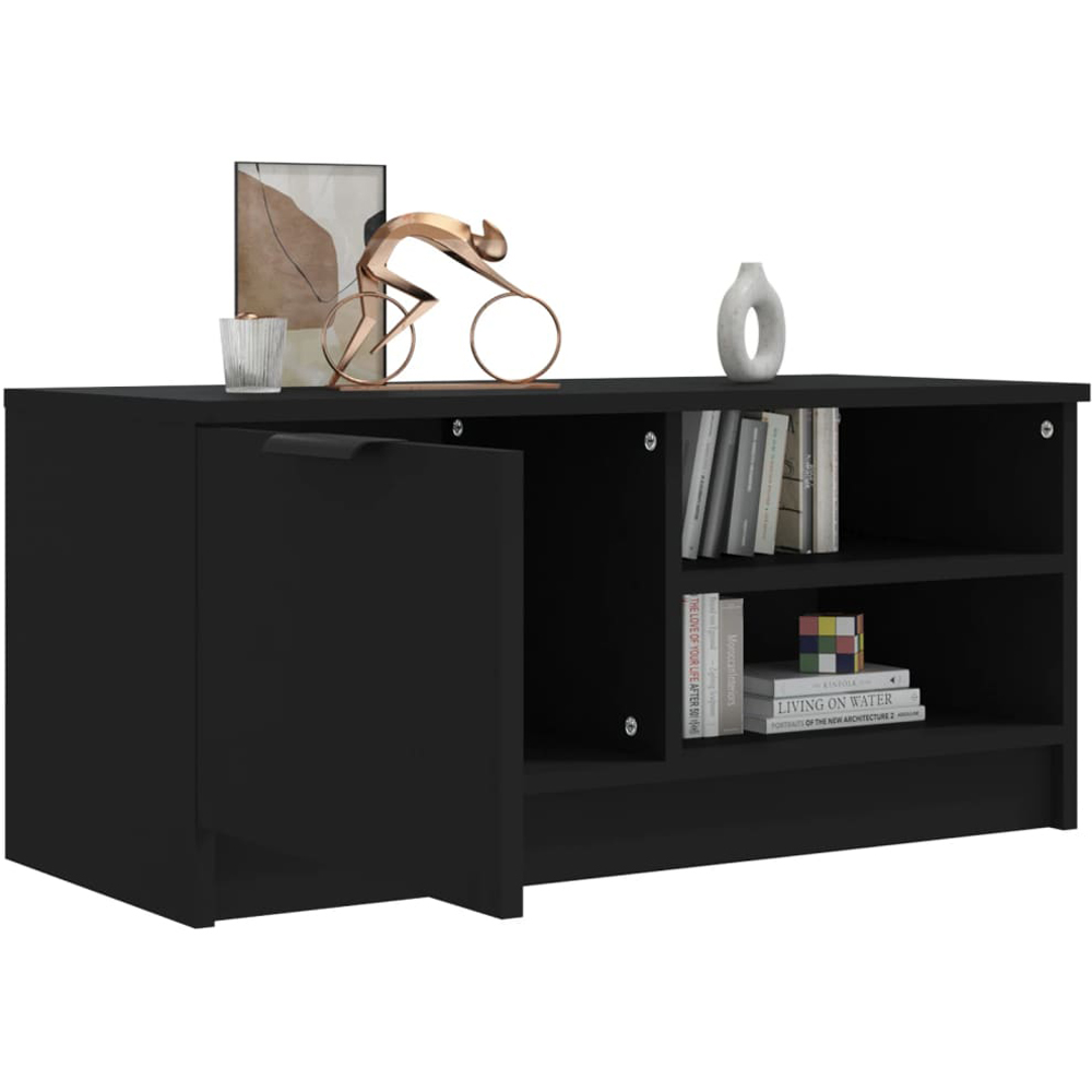 vidaXL Single Door 2 Shelf Black Wooden Compact TV Cabinet Image 7
