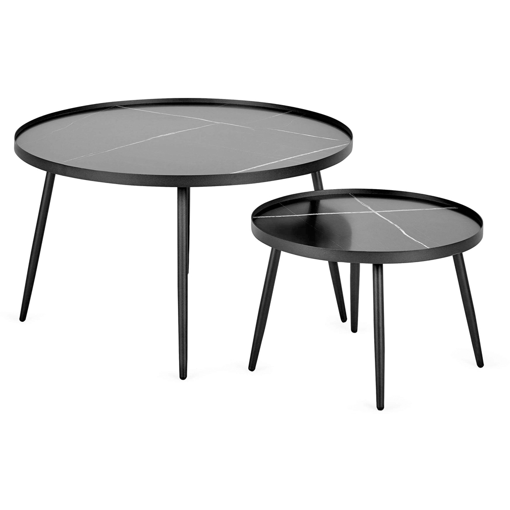 Julian Bowen Nolan Black Marble Effect Round Nest of Tables Set of 2 Image 2