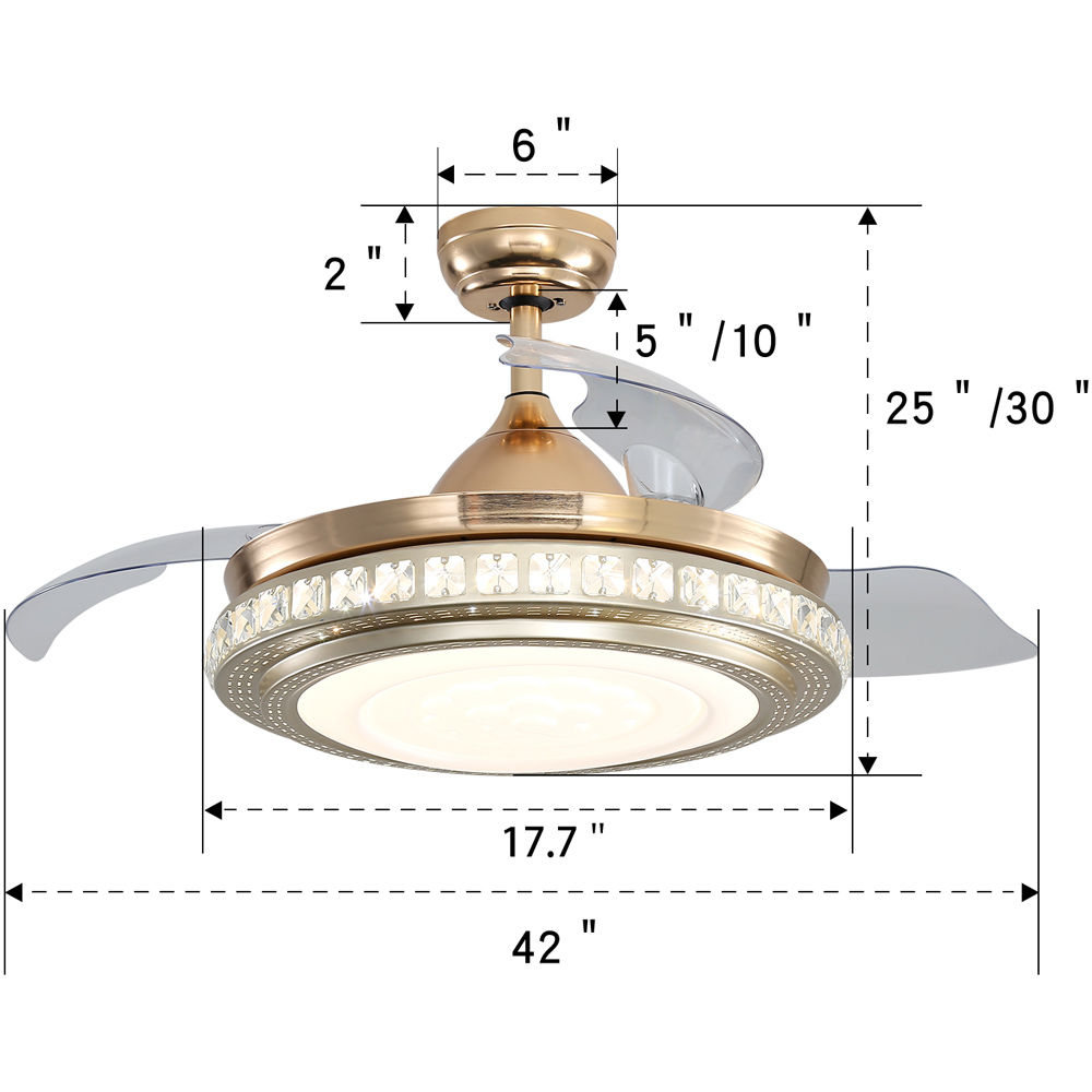 Living and Home Gold Crystal LED Ceiling Fan Light with Remote 42 inch Image 9