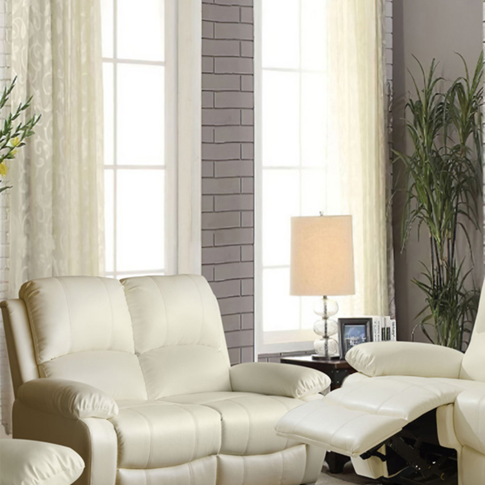 Brooklyn 5 Seater White Bonded Leather Manual Recliner Sofa Set Image 2