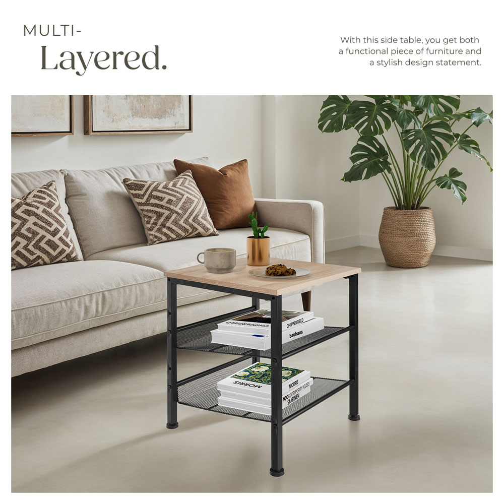 tectake Lincoln 2 Grid Shelf Oak Bedside Table Image 5