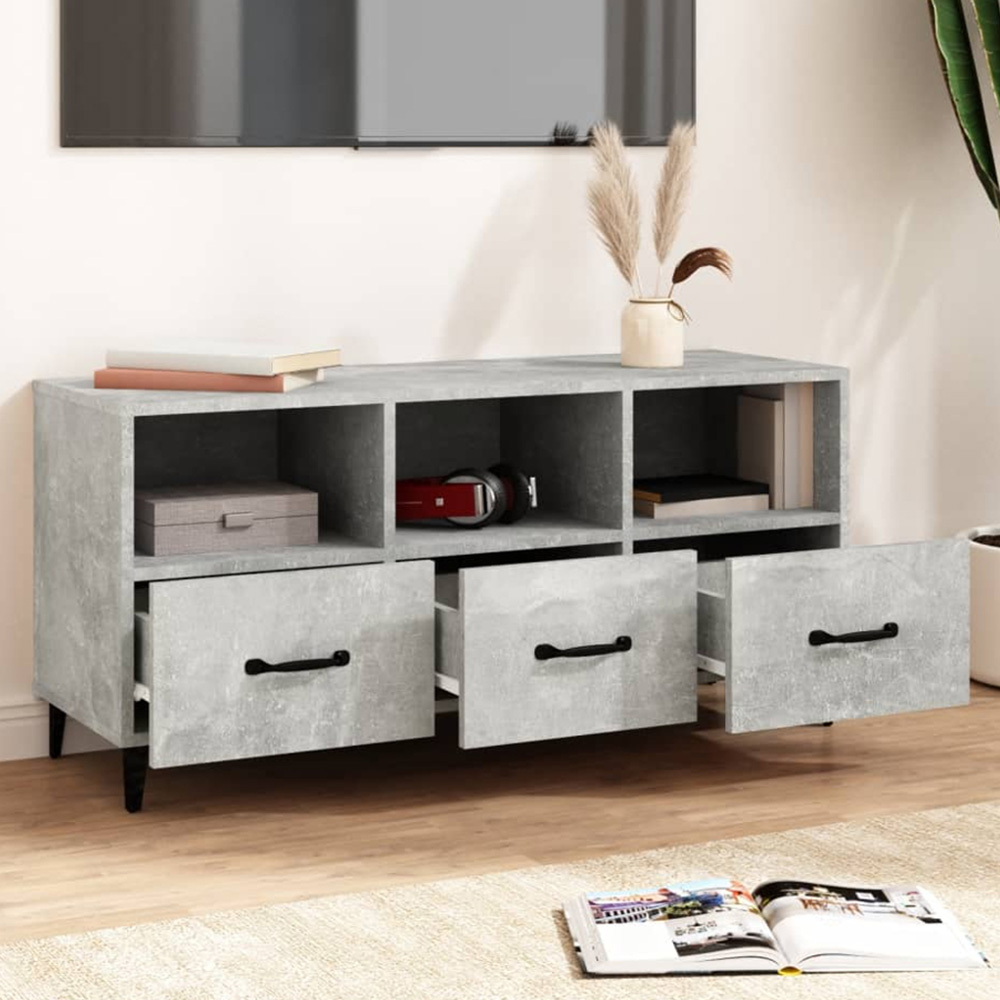 vidaXL 3 Drawer 3 Shelf Concrete Grey TV Cabinet Image 1