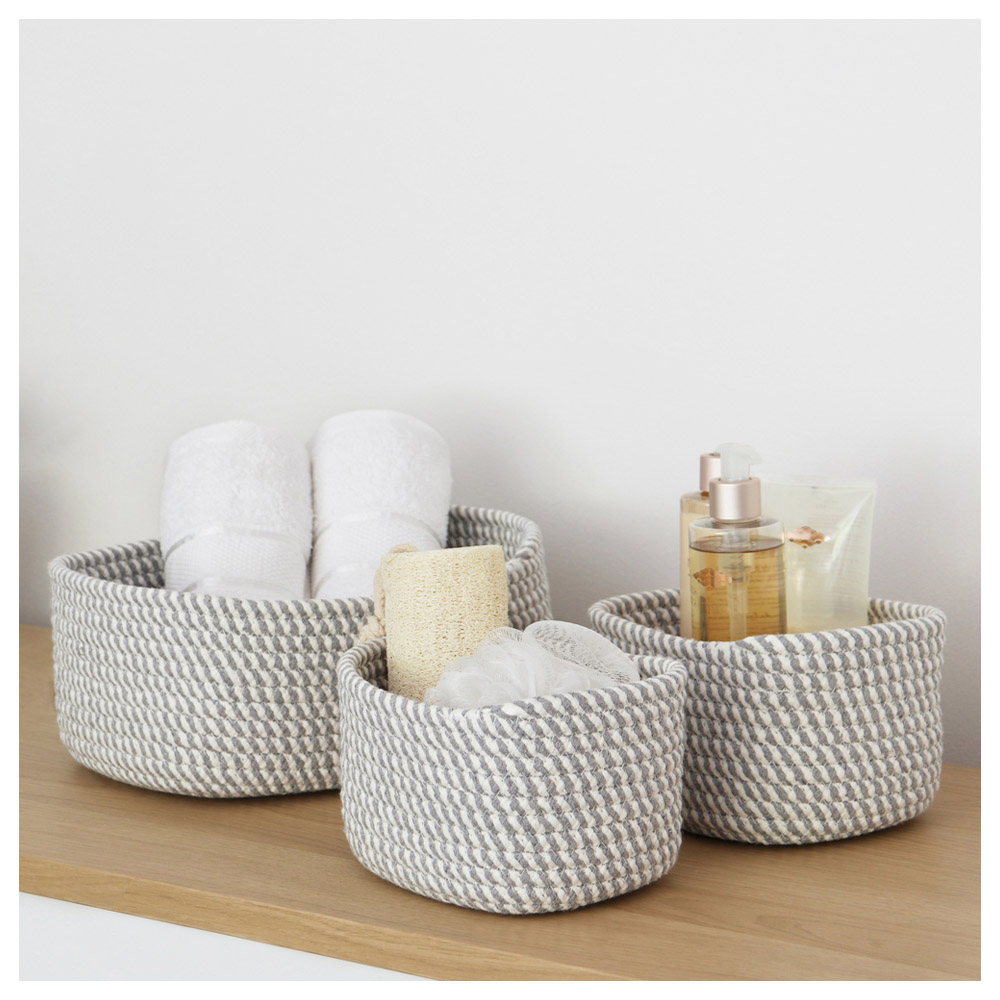 JVL Edison Set of 3 Rectangular Cotton Rope Storage Baskets Image 2