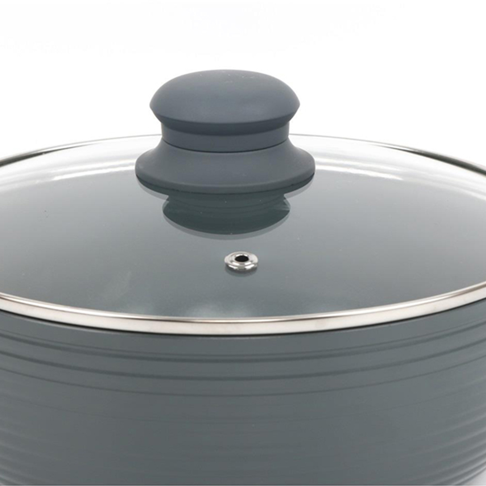 Grey 8 Piece Ribbed Non Stick Pressed Aluminium Induction Cookware Set Image 9