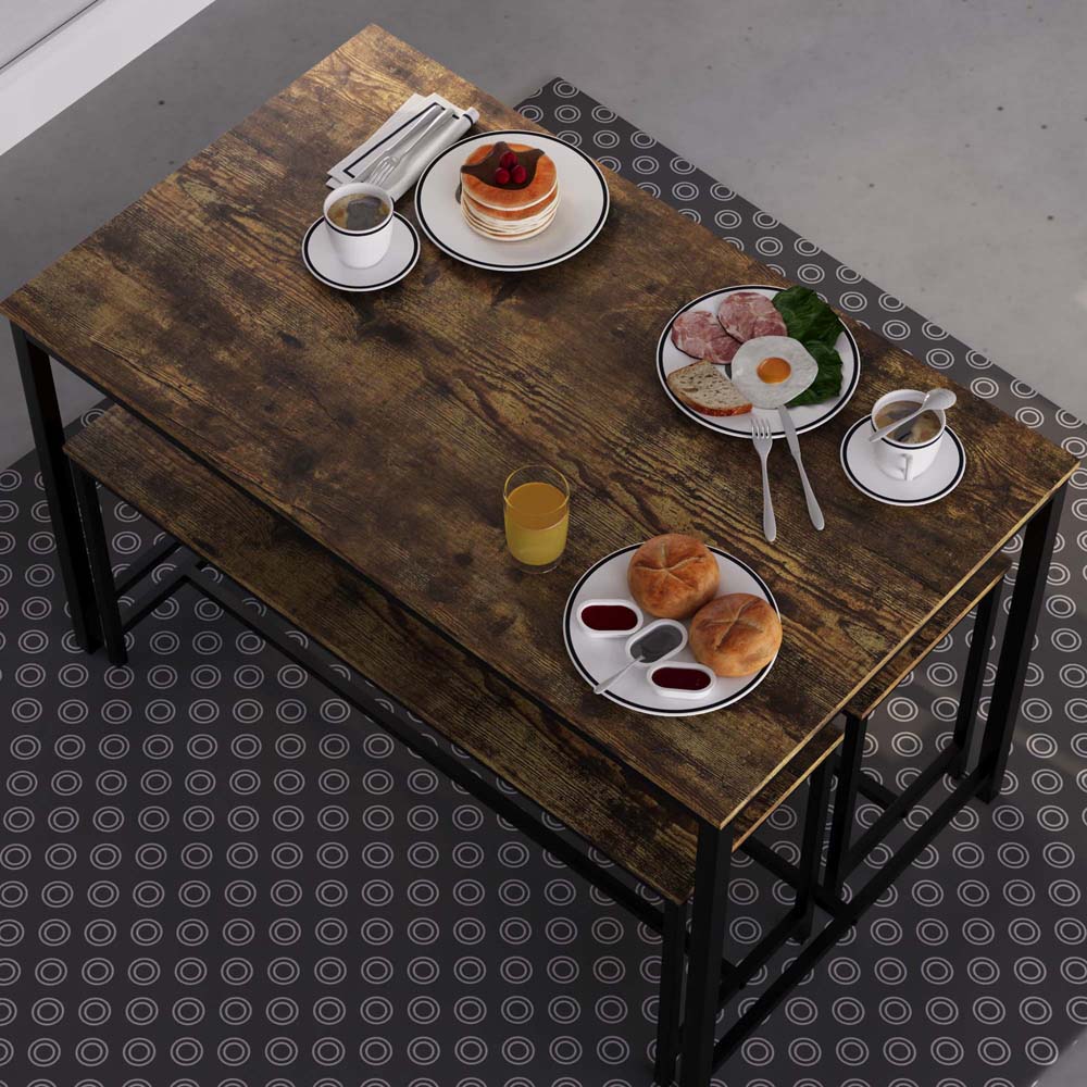 Vida Designs Brooklyn 4 Seater Metal Frame Dining Bench Set Dark Wood Image 3