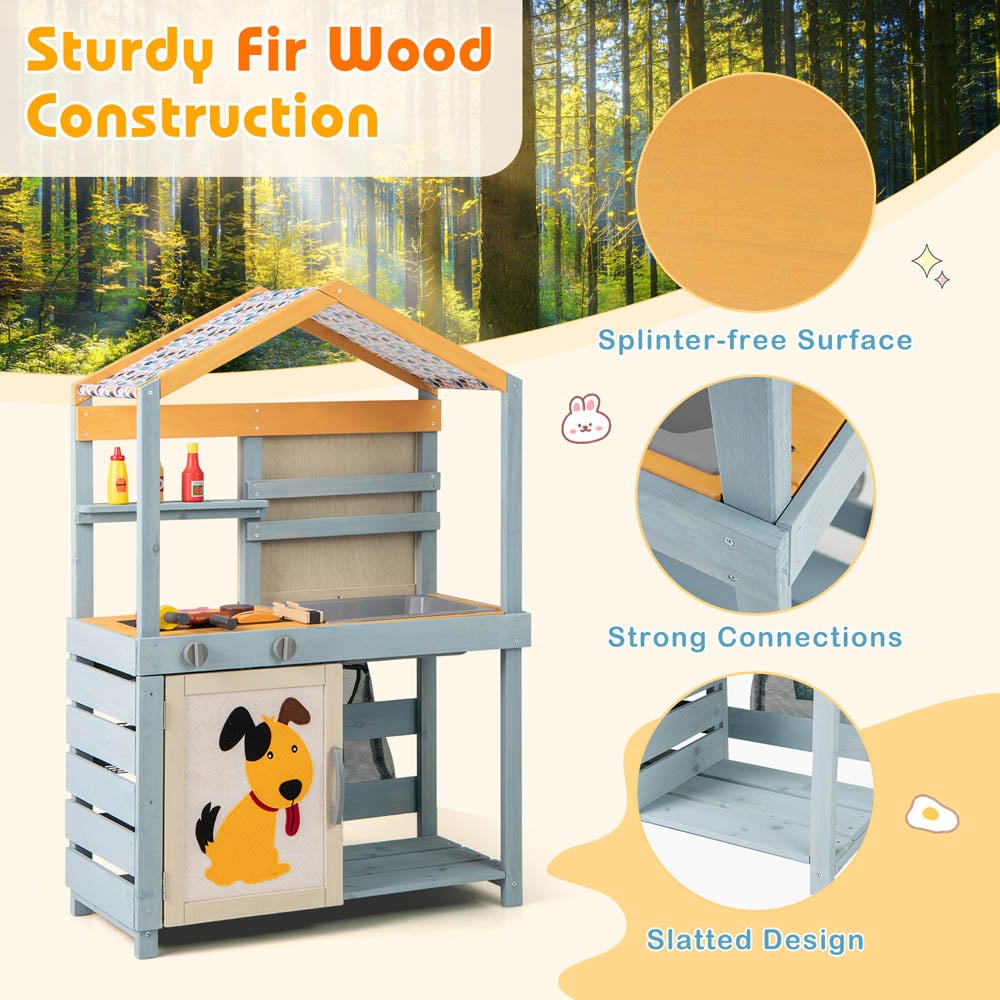 Costway 2-in-1 Grey Wooden Mud Kitchen and Grocery Store with Removable Sink Image 5