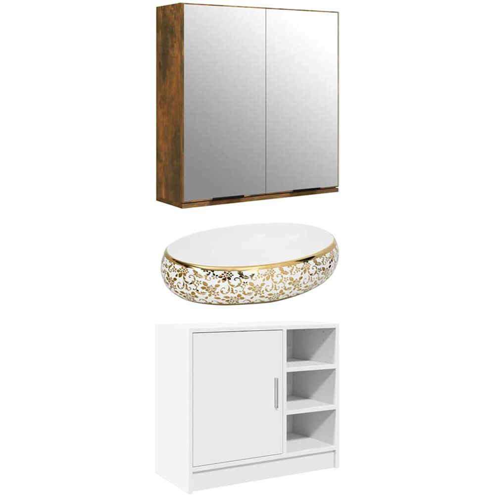 vidaXL 2 Door Smoked Oak Mirrored Bathroom Cabinet Image 7