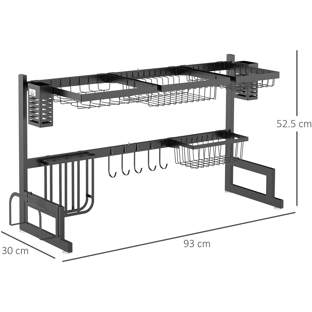 HOMCOM 2 Tier Black Over The Sink Dish Drainer Rack 93cm Image 9