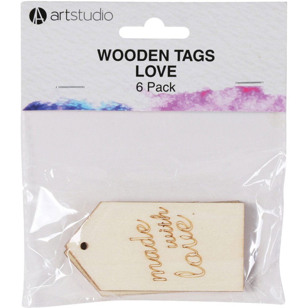 Pack of Six Art Studio Wooden Tags Love Image