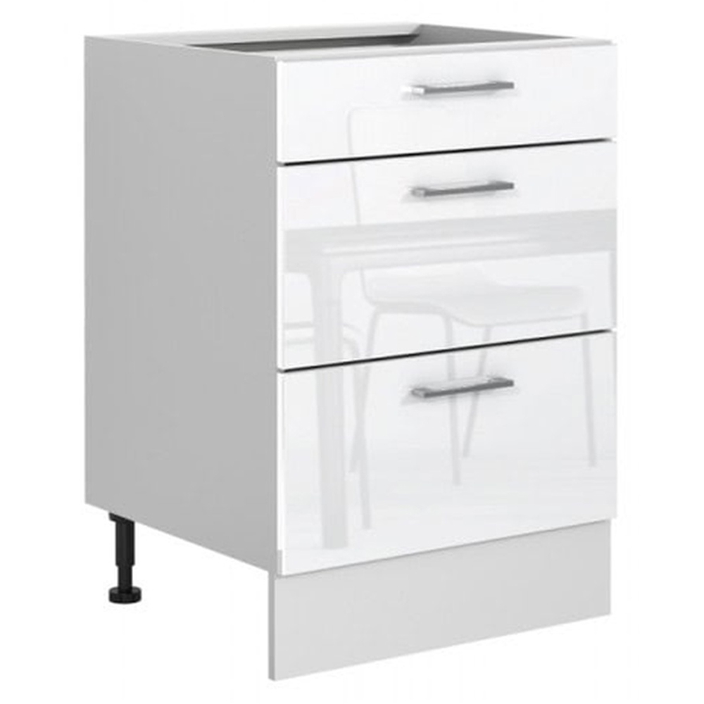Impact Furniture Ella 3 Drawer White High Gloss Freestanding Kitchen Cabinet Unit Image 2