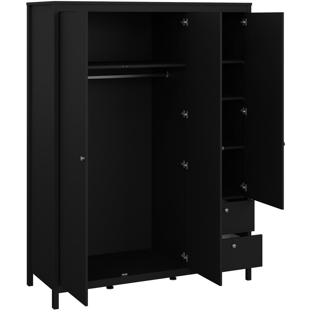 Florence Madrid 3 Door 2 Drawer Matt Black Wardrobe with Mirror Door Image 3