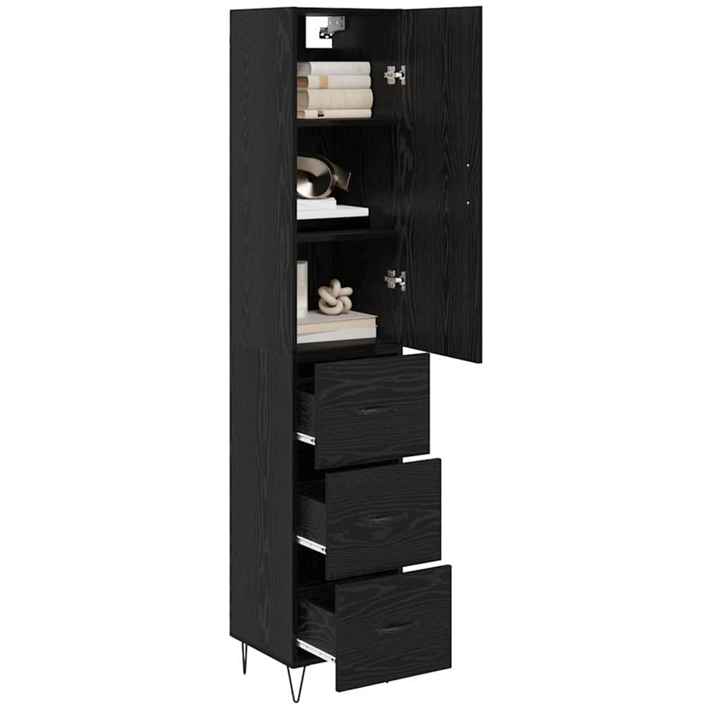 vidaXL Single Door 3 Drawer Black Tall Slim Highboard Image 3