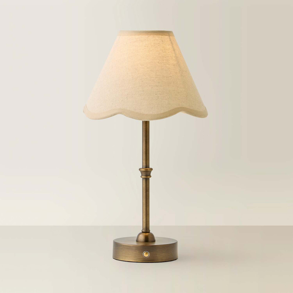 ValueLights Lowe Natural Scallop Flower Shade Brass Rechargeable Table Lamp with Bulb Image 3