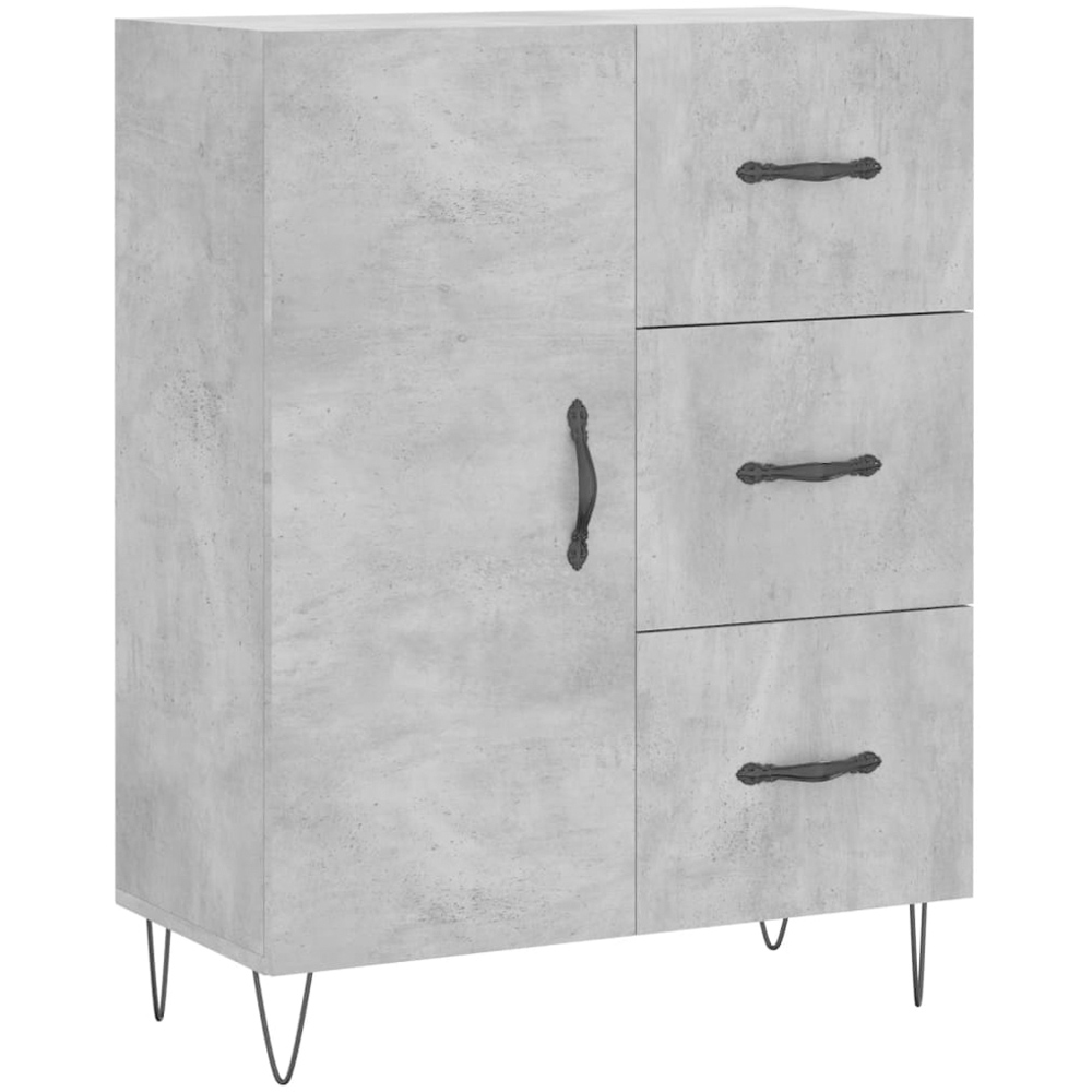vidaXL Single Door 3 Drawer Concrete Grey Wooden Sideboard Image 2