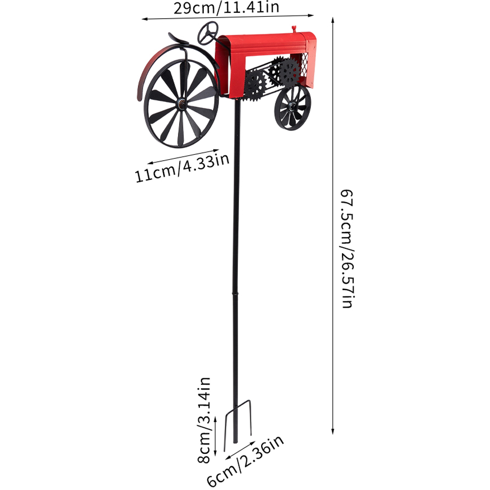 Living and Home Red Metal Tractor Wind Spinner with Rotating Wheels Image 6